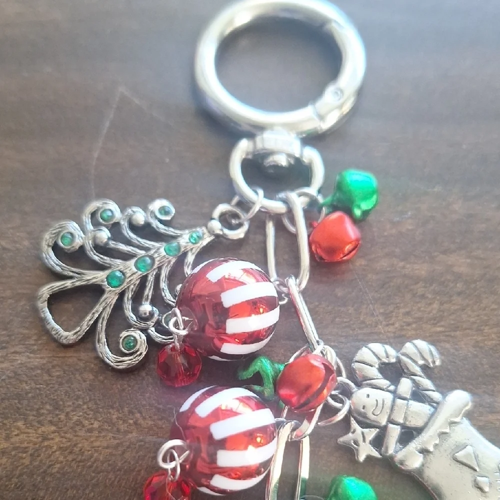 Festive Silver and Red Keychain Charm